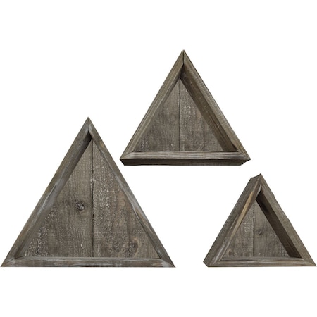 Ekena Millwork Triangle, Closed Back, Vintage Farmhouse Shadow Box Shelves, Barnwood Decor Collection, PK3 DECR15SBTRCBPG
